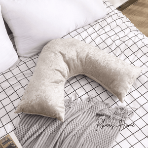 V Shaped Super Crushed Ice Velvet Cushion Cover - Silver Grey & Champagne - Outer leg 66cm (26"), Inner leg 36cm (14"), Width 33cm (13")