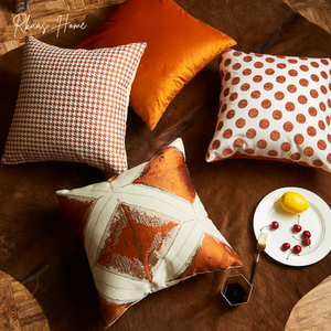 Multiple Geometric Pattern Orange Cushion Cover 45cm x 45cm 18x18 Inches