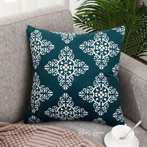 Designer Dutch Velvet Geometric Cushion Cover 45x45 cm (18 inches x 18 inches) - Blue