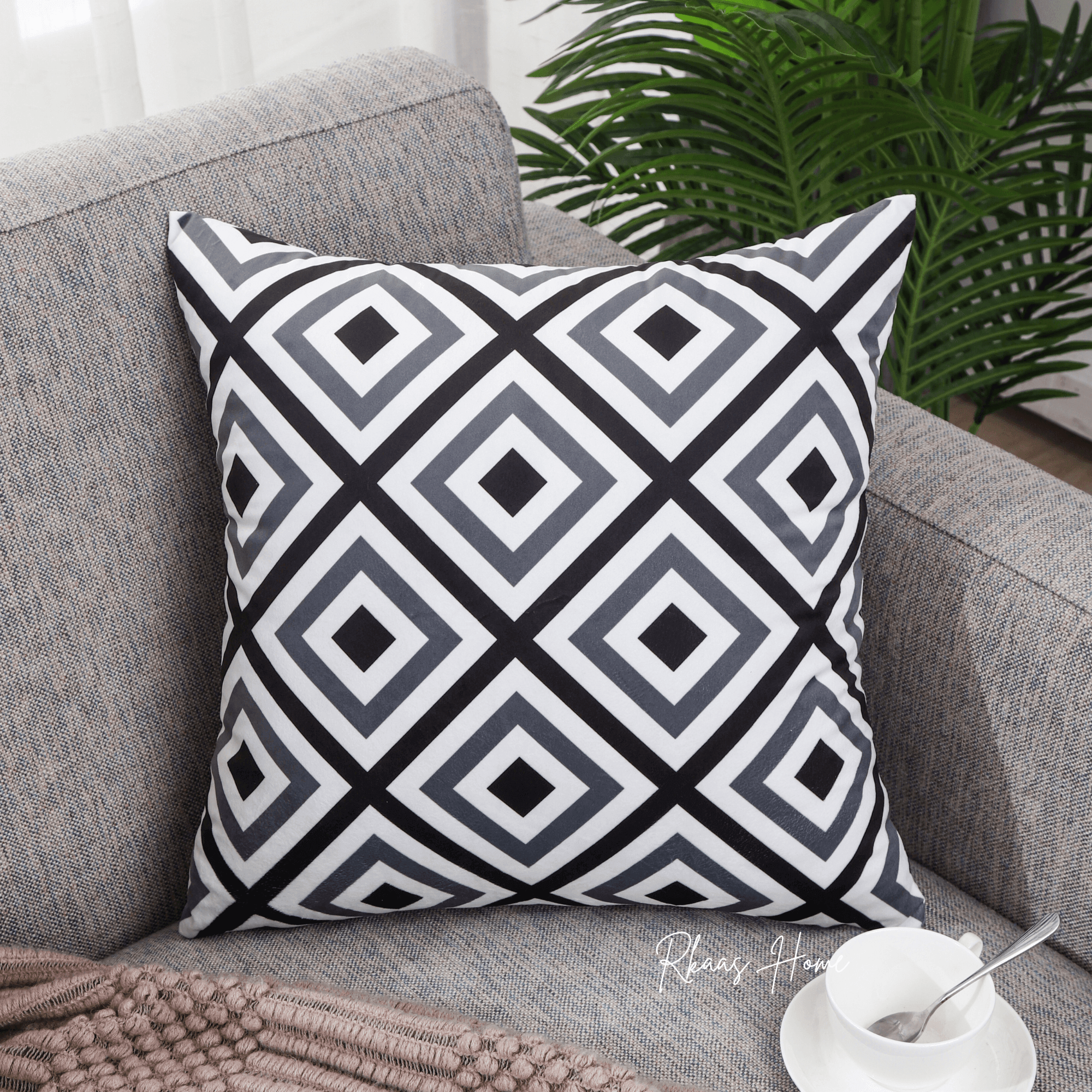 Designer Dutch Velvet Geometric Cushion Cover 45x45 cm - Black