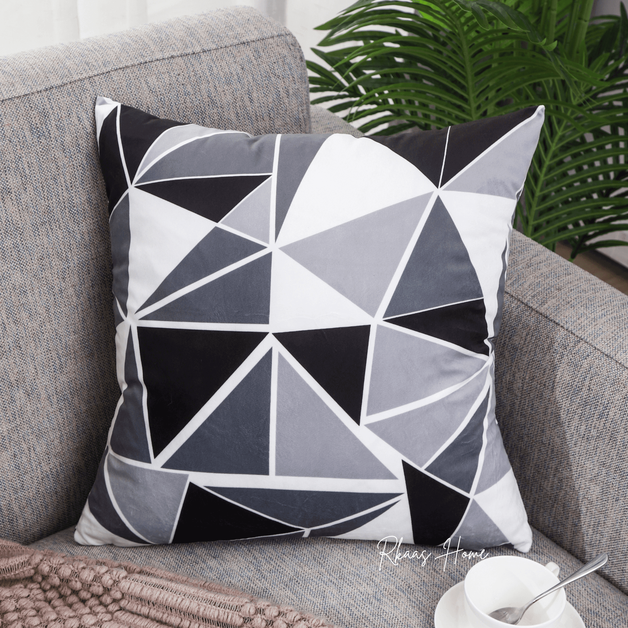 Designer Dutch Velvet Geometric Cushion Cover 45x45 cm - Black