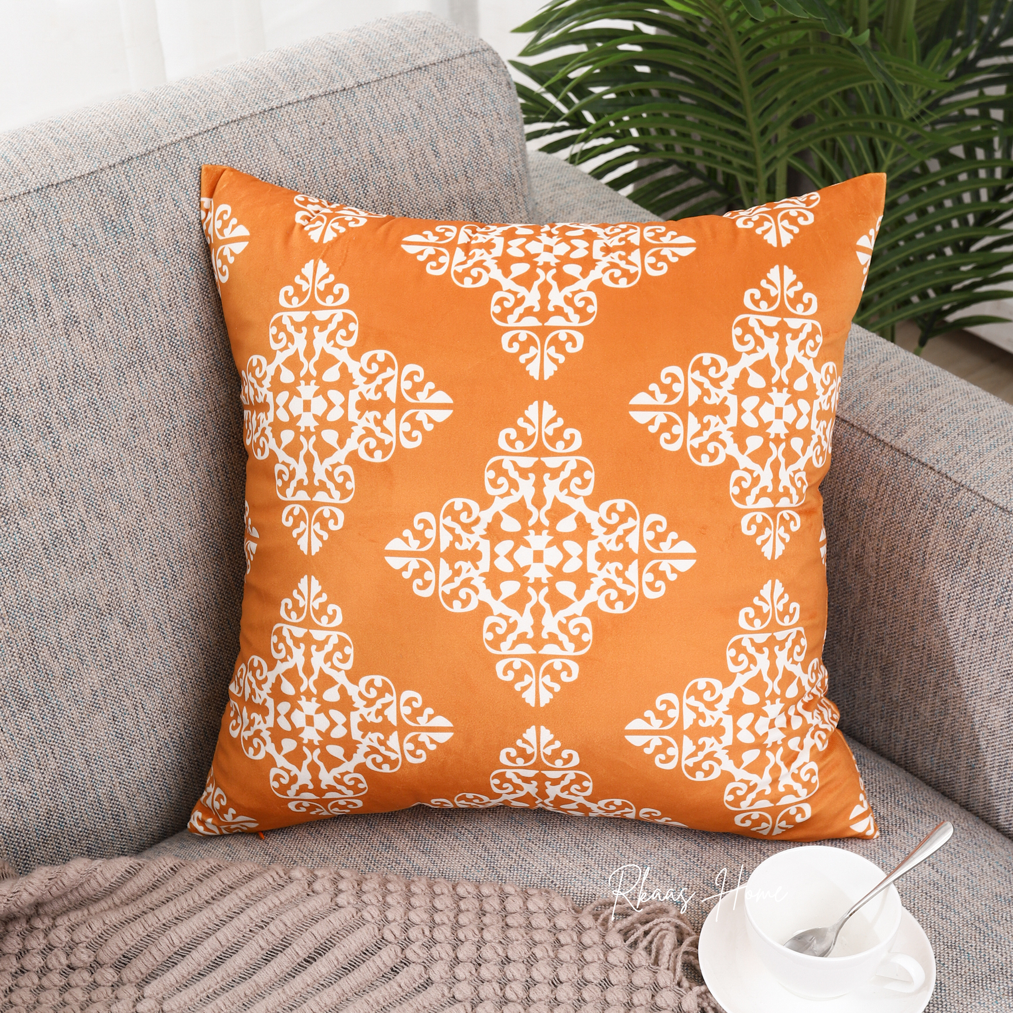 Designer Dutch Velvet Geometric Cushion Cover 45x45 cm (18 inches x 18 inches) - Orange