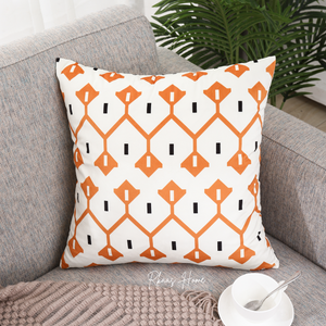 Designer Dutch Velvet Geometric Cushion Cover 45x45 cm (18 inches x 18 inches) - Orange