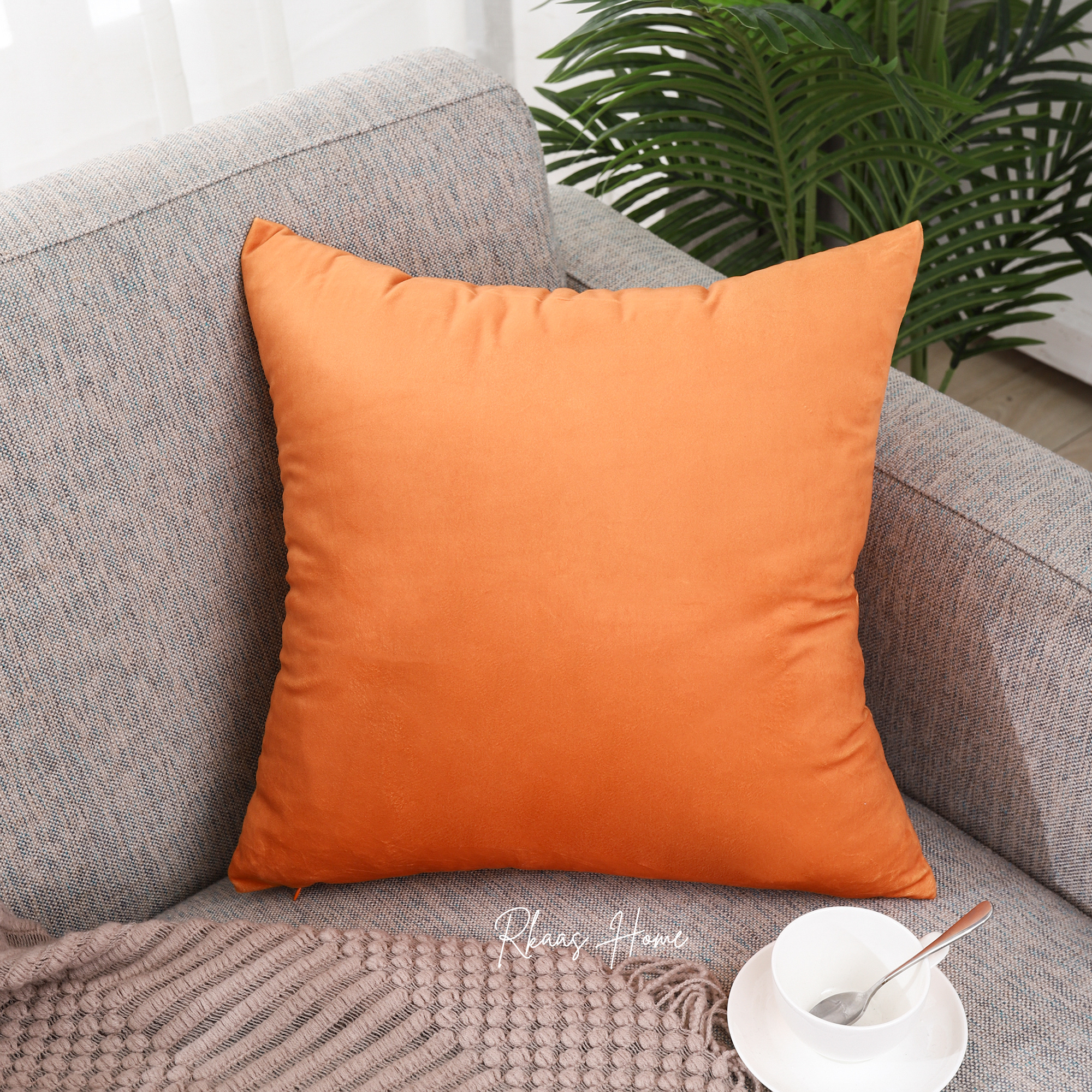 Designer Dutch Velvet Geometric Cushion Cover 45x45 cm (18 inches x 18 inches) - Orange