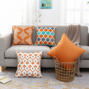 Designer Dutch Velvet Geometric Cushion Cover 45x45 cm (18 inches x 18 inches) - Orange