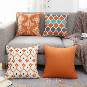 Designer Dutch Velvet Geometric Cushion Cover 45x45 cm (18 inches x 18 inches) - Orange