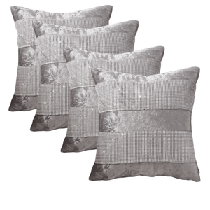 Diamante Sparkle/Bling Silver Grey Colour Crushed Ice Velvet Square Cushion Cover - Design 3 (Set of 2 pcs and 4 pcs)