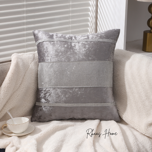 Diamante Sparkle/Bling Silver Grey Colour Crushed Ice Velvet Square Cushion Cover - Design 2 (Set of 2 pcs and 4 pcs)