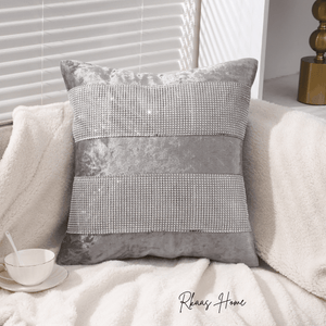 Diamante Sparkle/Bling Silver Grey Colour Crushed Ice Velvet Square Cushion Cover - Design 3 (Set of 2 pcs and 4 pcs)