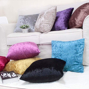 Set of crushed ice velvet square cushion covers in multiple sizes (45cm, 50cm, 55cm, 60cm), perfect for home decor and sofas